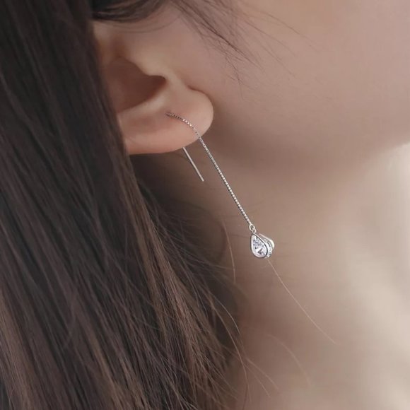 S925 Water Drop Chain Threader Earrings - Picture 8 of 11